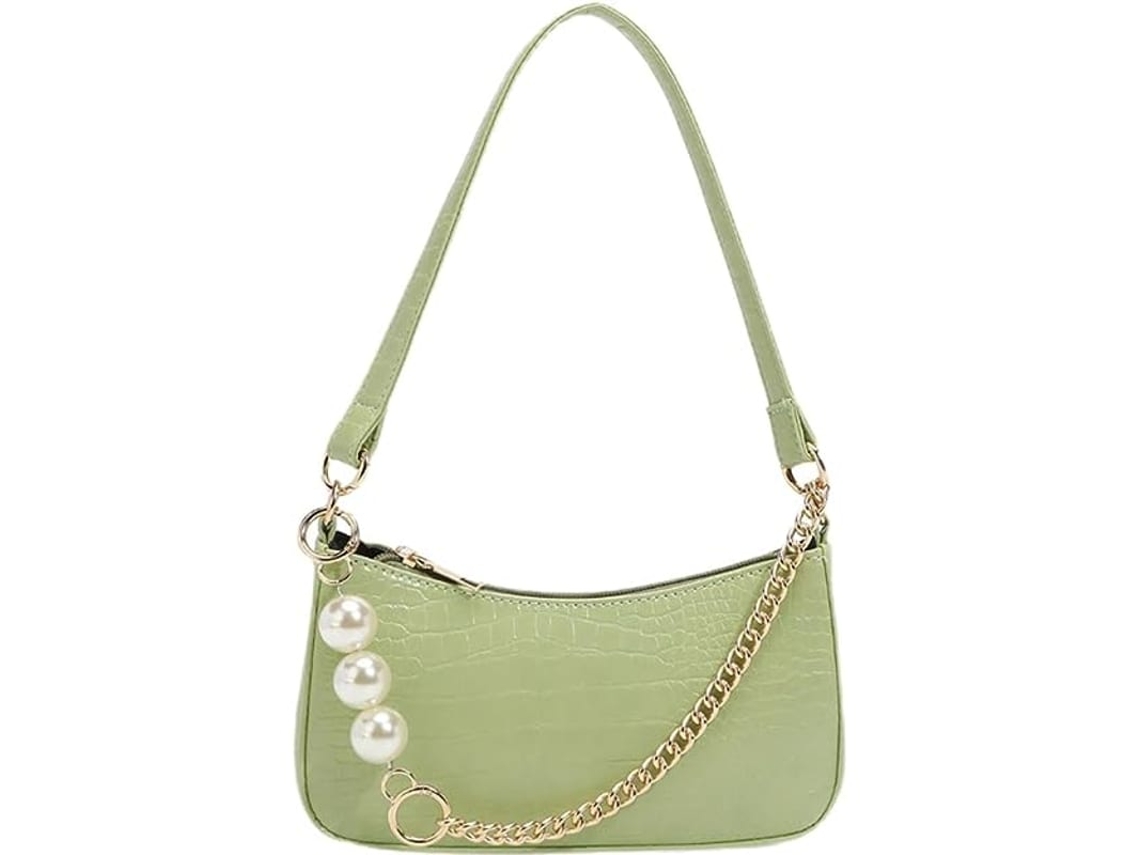 Bolsa Tote Pequena Padrão Crocodilo Com Pérola Clutch Feminina Vintage Retrô De Couro Pu