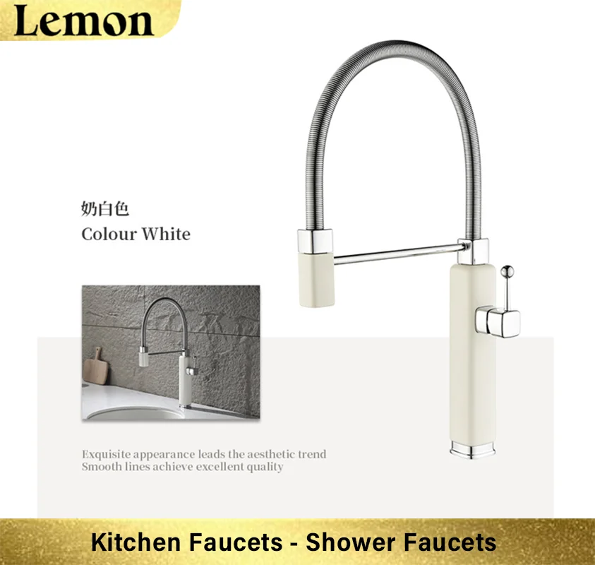 (branco-creme) Torneira De Cozinha Moderna, Monocomando, Com Válvula De Cerâmica De Furo Único, Torneira Extensível Para Água Quente E Fria.