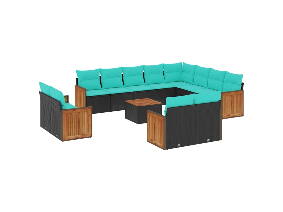 Conjunto de Sofá de Jardim, 13 Peças, Almofadas, Rattan Preto MAISON EXCLUSIVE