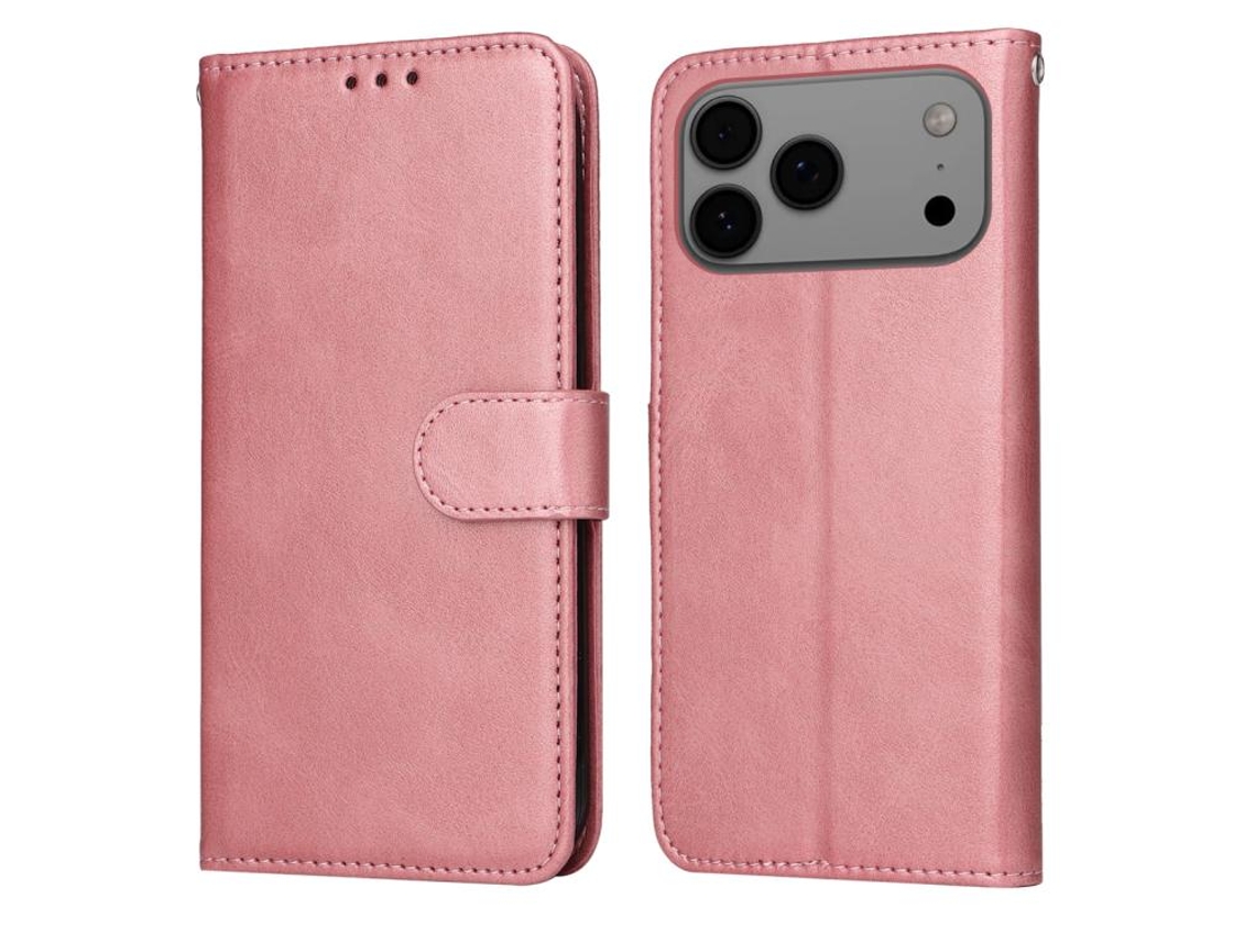 Capa Flip De Couro Para Iphone 17 Pro Max - Textura De Bezerro Clássica