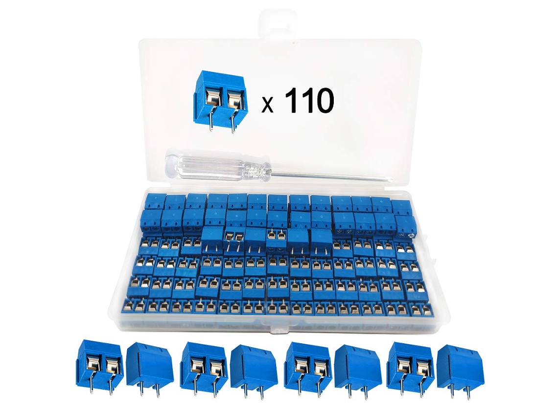 Conjunto de 110 Conectores de Parafuso para Placa de Circuito Impresso, Bloco de Terminais de Solda Azul de 5 mm, Bloco de Terminais de Parafuso para Placa de Circuito Impresso com 2 Pinos