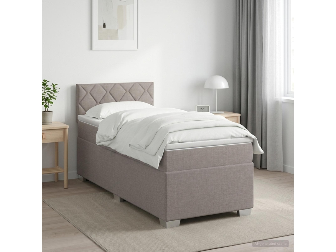 Vidaxl Cama Box Spring Com Colchão E Led Cinzento-acastanhado Tecido
