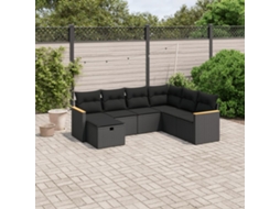 7 Pcs Conjunto De Sofás P/ Jardim C/ Almofadões Vime Pe Preto Dkd Home Decor