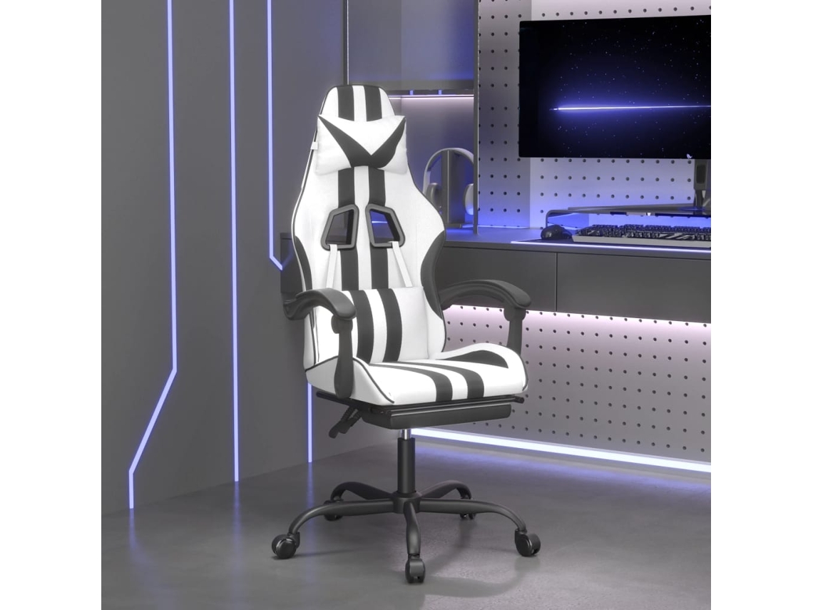 Vidaxl Cadeira Gaming Giratória C/ Apoio Pés Couro Artif. Branco/preto