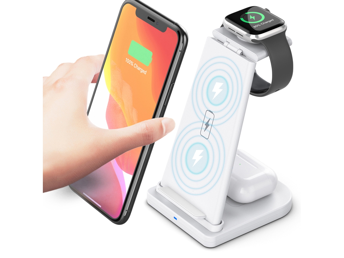 Base de Carregamento Sem Fio 3 em 1 Qi para iPhone 12, 11, X, Galaxy S9, S8, Iwatch, Airpods S/MARCA