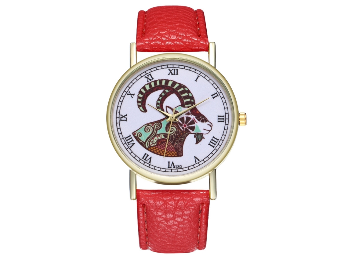 Relógio de quartzo casual unissex com pulseira de couro PU moderna e mostrador em imitação de pele de cabra (vermelho)