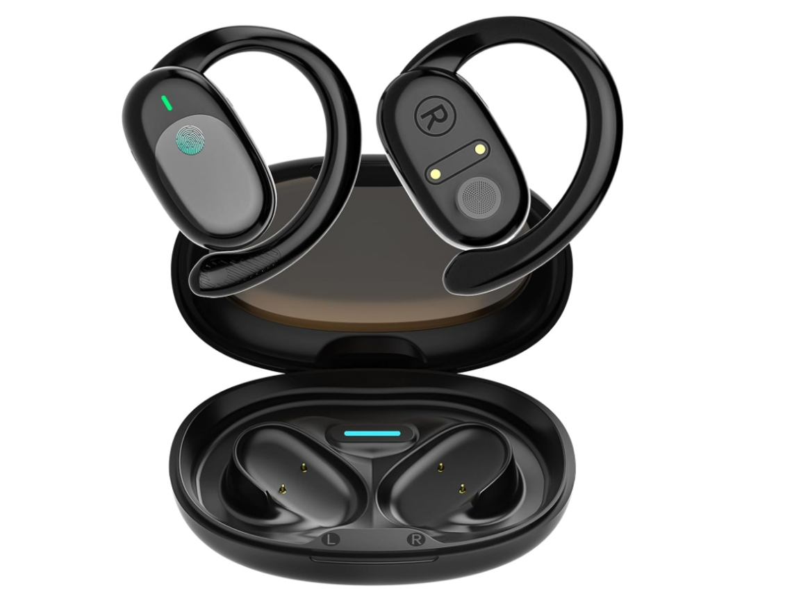 Fones de ouvido sem fio, condução óssea, com ganchos, à prova d'água, microfone, preto JIAPEI