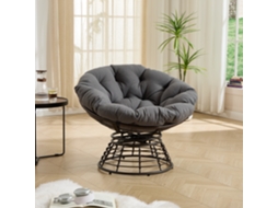 Cadeira Papasan Vime 360° Almofada Macia Cinza Estrutura Marrom