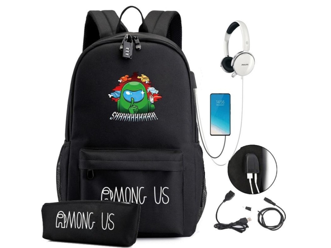 Mochila Among Us Mochilas Infantis Mochila Com Entrada Usb 1 Peça Preta S Slowmoose