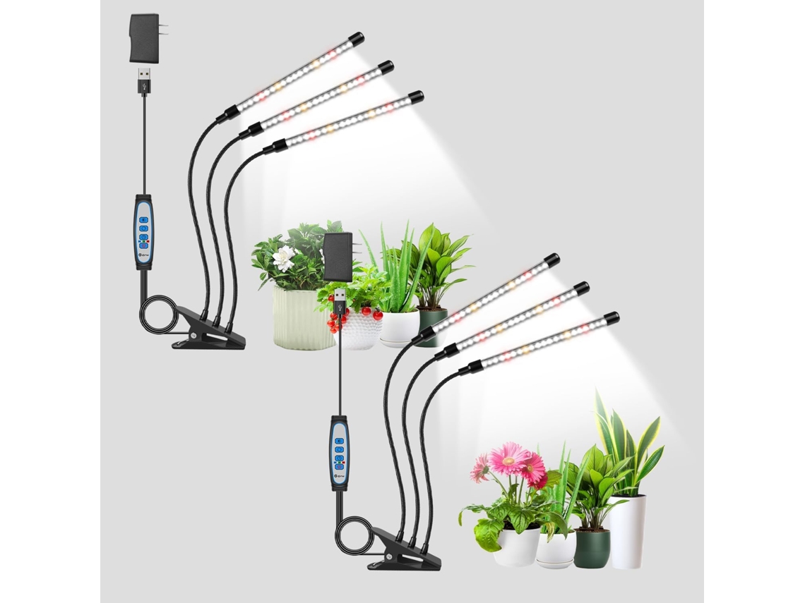 Kit Com 2 Lâmpadas De Cultivo Led De Espectro Completo Para Plantas De Interior, Com Presilha E Temporizador Automático Liga/desli Aquaforge