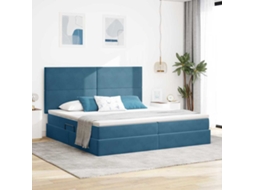Vidaxl Cama De Armazenamento Led Com Colchão Azul Escuro 200 X 200 Cm