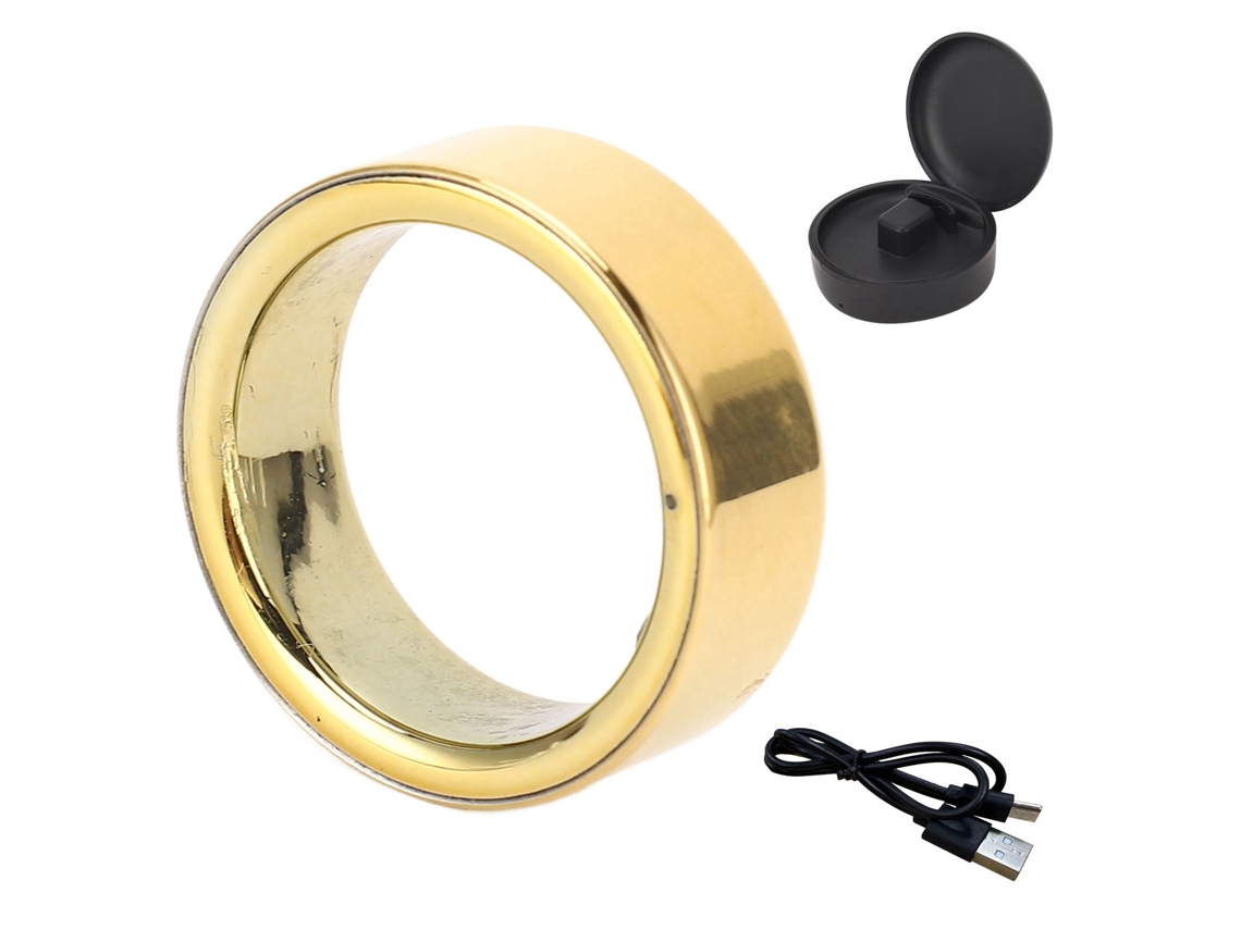 Anel Inteligente Ipx8 Monitorar Sono Oxigênio Sangue Aço Inoxidável Recarregável Dourado