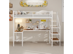 Cama Alta Infantil Com Escrivaninha Em L, Espaço De Armazenamento, Escada, Grade De Segurança Contínua, Sem Molas