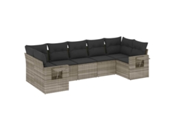 Conjunto de 7 Sofás Jardim com Almofadões Vime Pe Cinzento Claro MAISON EXCLUSIVE (7 pcs)