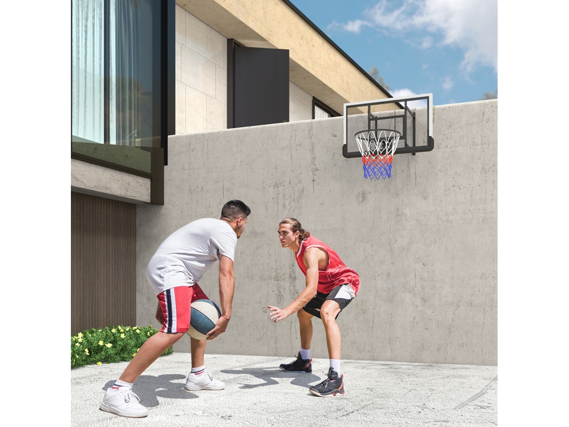 Wall-mounted Basketball Hoop, Spring-loaded Basket, Shatterproof Back Wall, Black