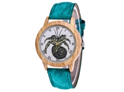 Relógio de casal vintage Zhoulianfa com estampa de caranguejo, aço, quartzo e pulseira verde.