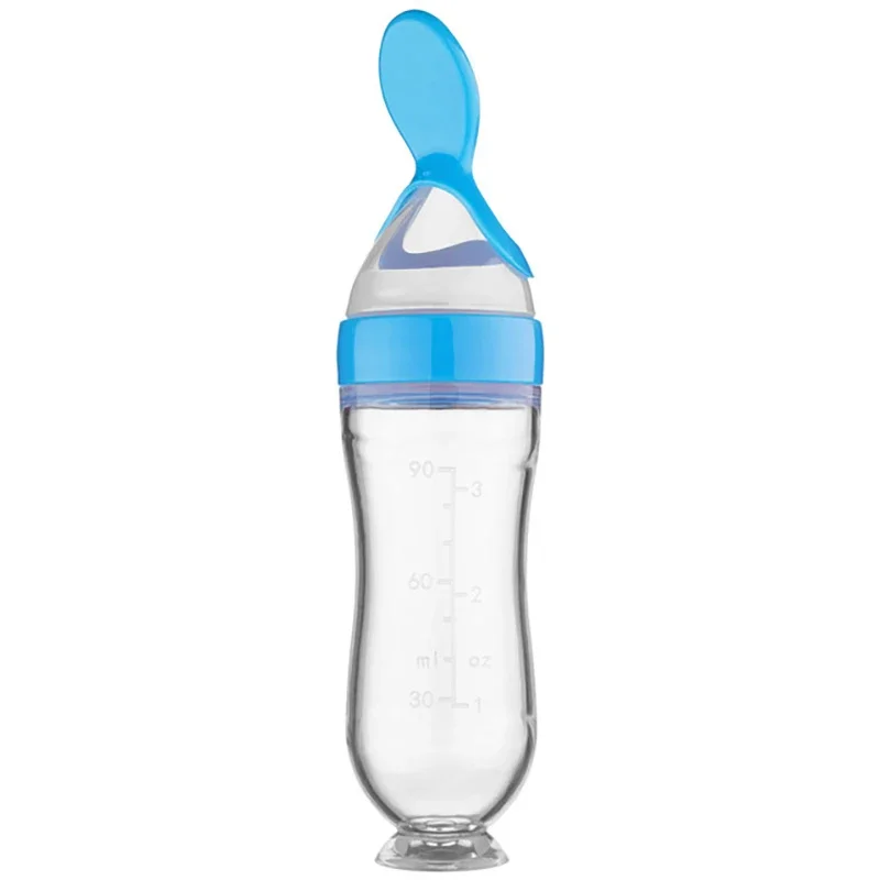 Mamadeira de Silicone para Recém nascido com Colher para Alimentos, Utensílio de Mesa Seguro para Crianças MDUG (azul)