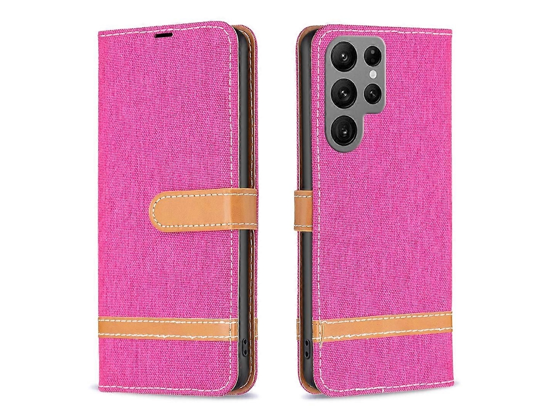 Capa Para Samsung Galaxy S23 Ultra 5g Em Couro Com Textura Jeans E Blocos De Cores