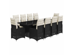 Conjunto de 11 Bistrôs para Jardim com Almofadões Vime Pe Preto MAISON EXCLUSIVE