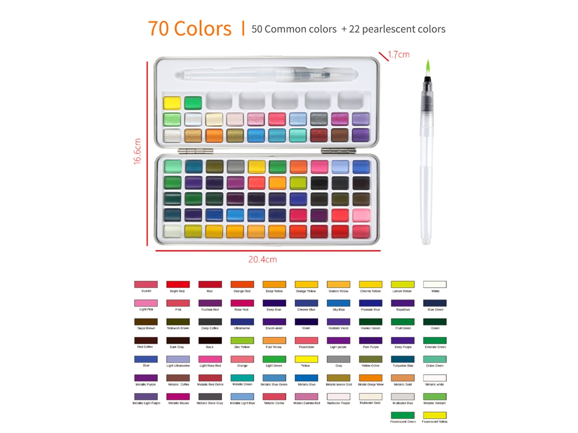 2026 conjunto de Pintura À Água Hb 72 Cores com Pincel Profissional para Artistas Iniciantes Estudantes Adultos Presente Portátil