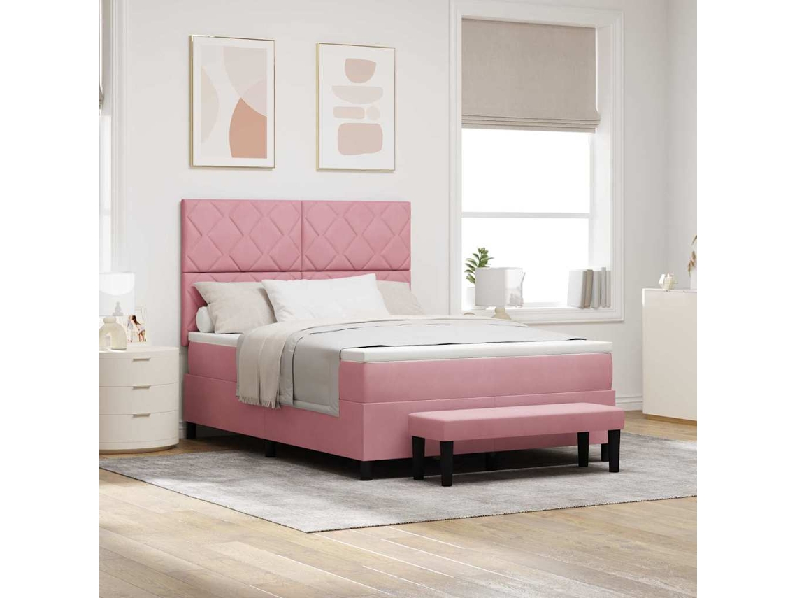 Vidaxl Cama Box Com Almofada Com Cabeceira Rosa 200 X 140 Cm Veludo