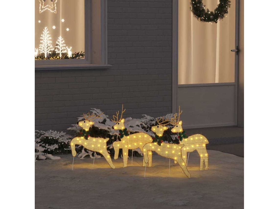 Conjunto De 4 Renas De Natal Led Pangivo Em Tecido Dourado
