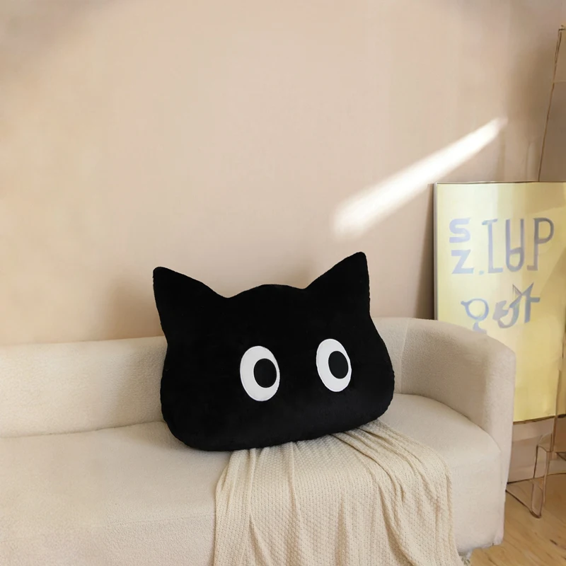Almofada Decorativa em Formato de Cabeça de Gato Adulto, Macia e Confortável. MDUG (preta, 60cm)