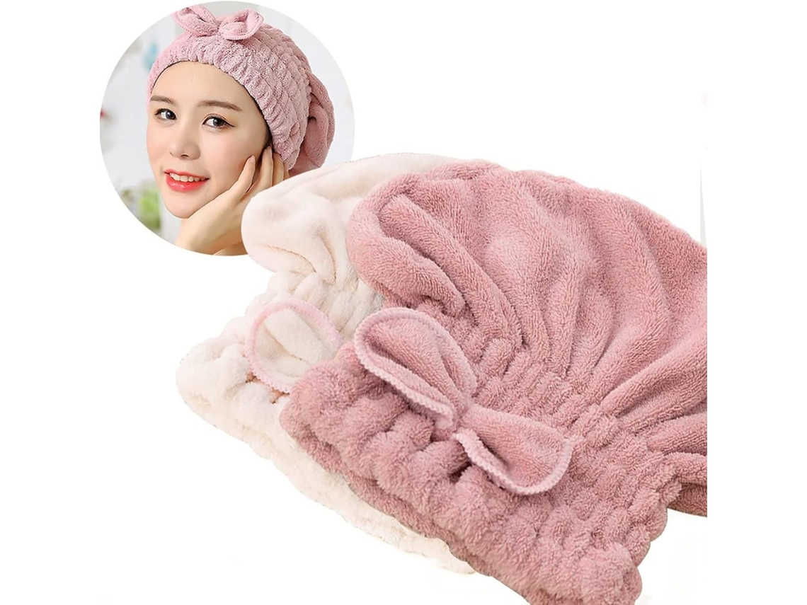 Touca De Secagem De Cabelo 2 Peças Em Microfibra, Macia E Absorvente, Rosa Elysve