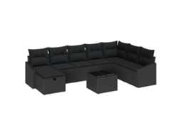 Conjunto 9 Conjunto De Sofás Para Exterior Vidaxl Preto Vime Pe (55 X 55 X 37 Cm)