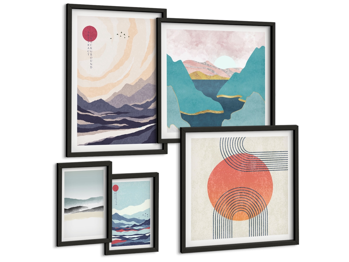 Conjunto De Pinturas Paisagens Abstratas De Montanha Espelharte (5 Peças)