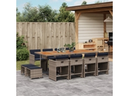 Vidaxl Conjunto De Jantar Para Jardim Com 13 Peças E Almofadas Em Rattan Sintético Cinza