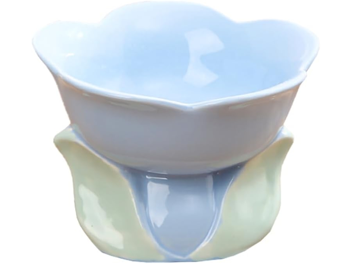 Tigela Elevada de Cerâmica em Formato de Flor para Gatos, para Água e Comida, Ideal para Animais de Estimação como Cães e Gatos, Azul AQUAFORGE