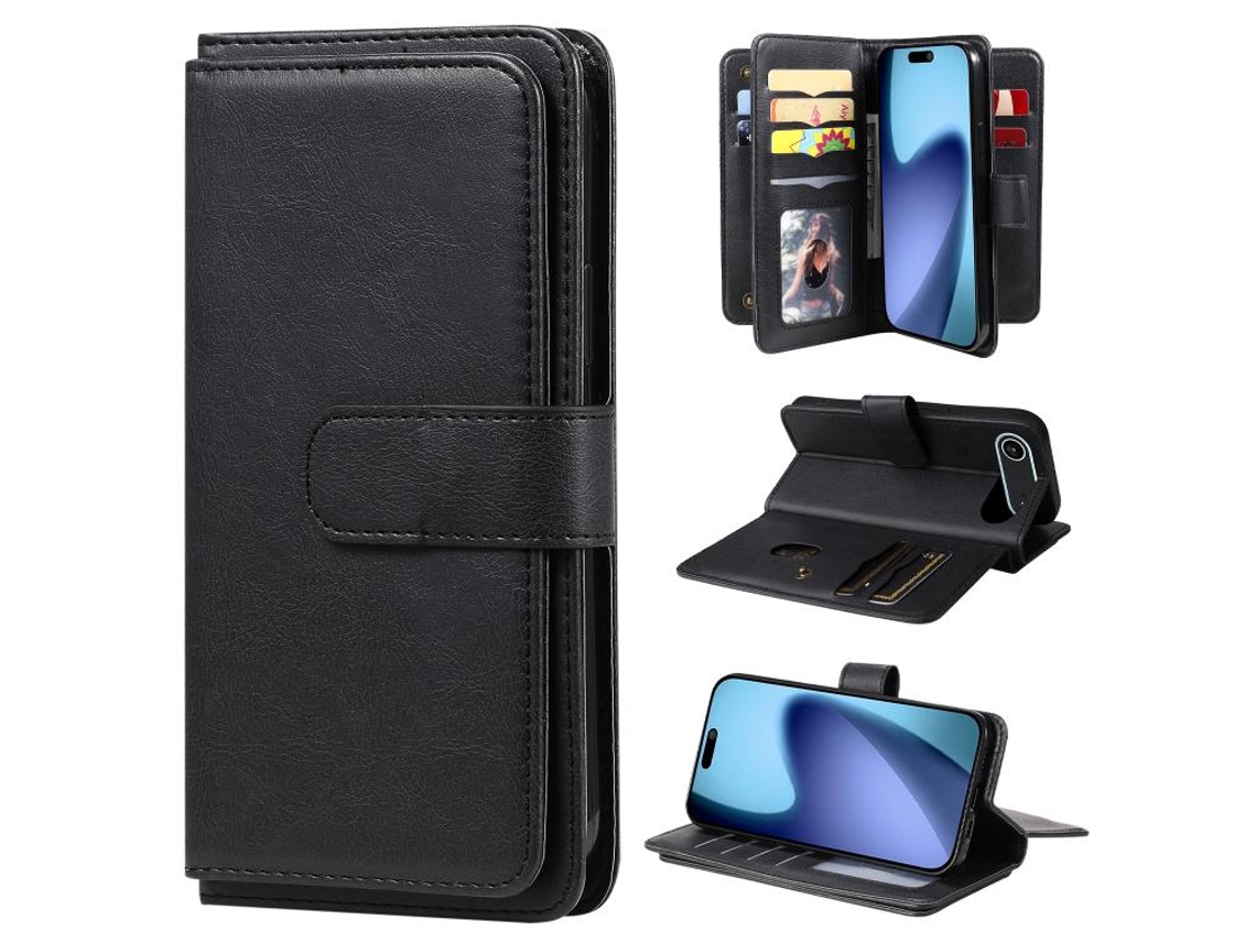 Capa De Couro Multifuncional Para Iphone 17 Air Com 10 Compartimentos Para Cartões.