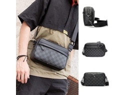 2026-bolsa Bandolera Hombre De Cuero Pu Casual Estampado De Cuadros Con Cremallera Suave Y Correa Ajustable
