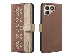 Capa De Couro Tkdaddy Para Tecno Pova 7 Ultra 5g Binfen Color Bf36 Com Estampa Floral E Suporte Para Carteira Com Bloqueio Rfid Marrom