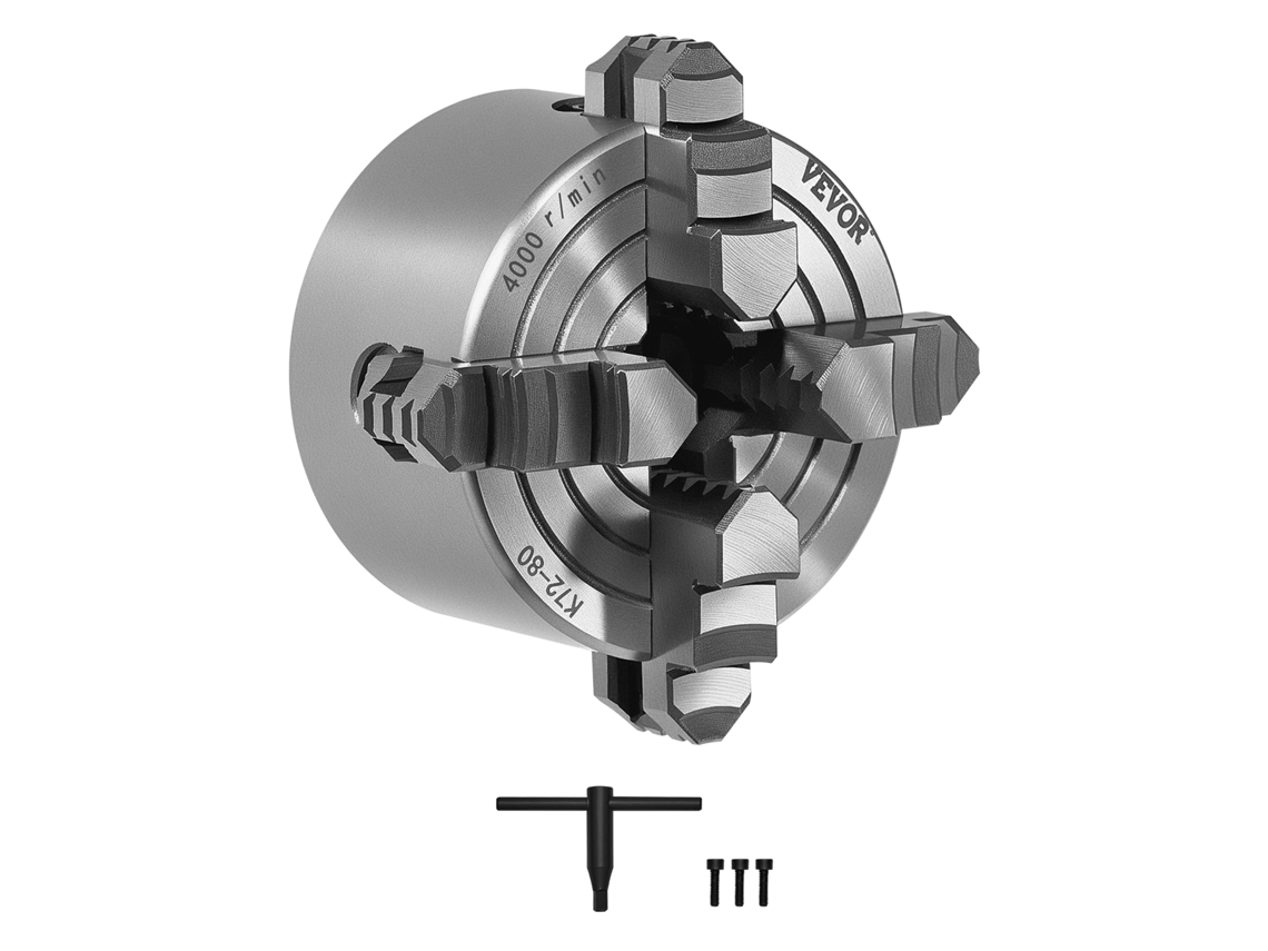 Mandril De Torno Vevor Com 4 Garras De 80 Mm, Faixa De Fixação De 5 80 Mm Para Torno