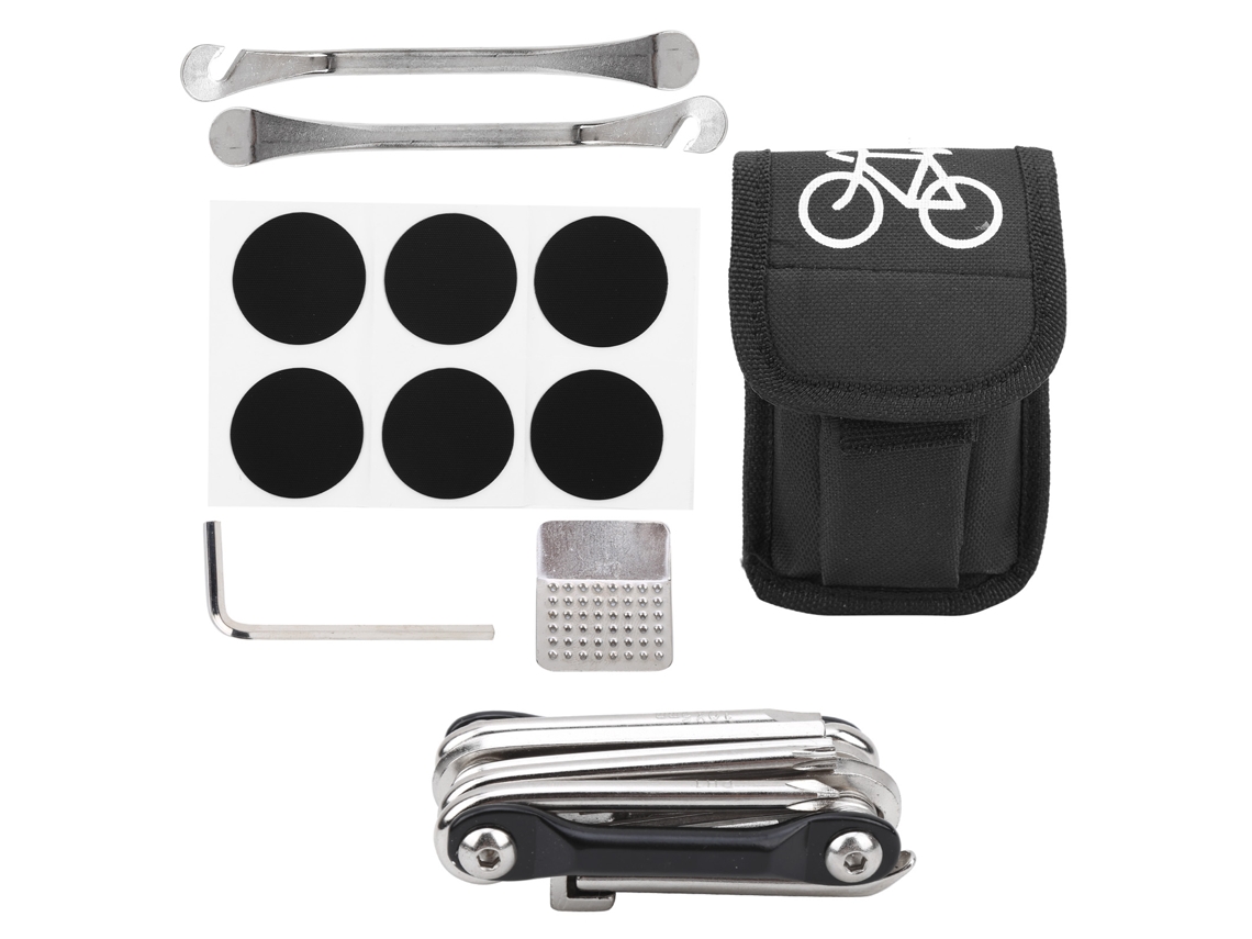 Kit De Reparo De Pneu De Bicicleta Portátil 11 Em 1 Com Ferramentas Multifuncionais E Bolsa