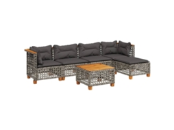 Maison Exclusive - 6 Pcs Conjunto Sofás De Jardim Com Almofadões Vime Cinzento