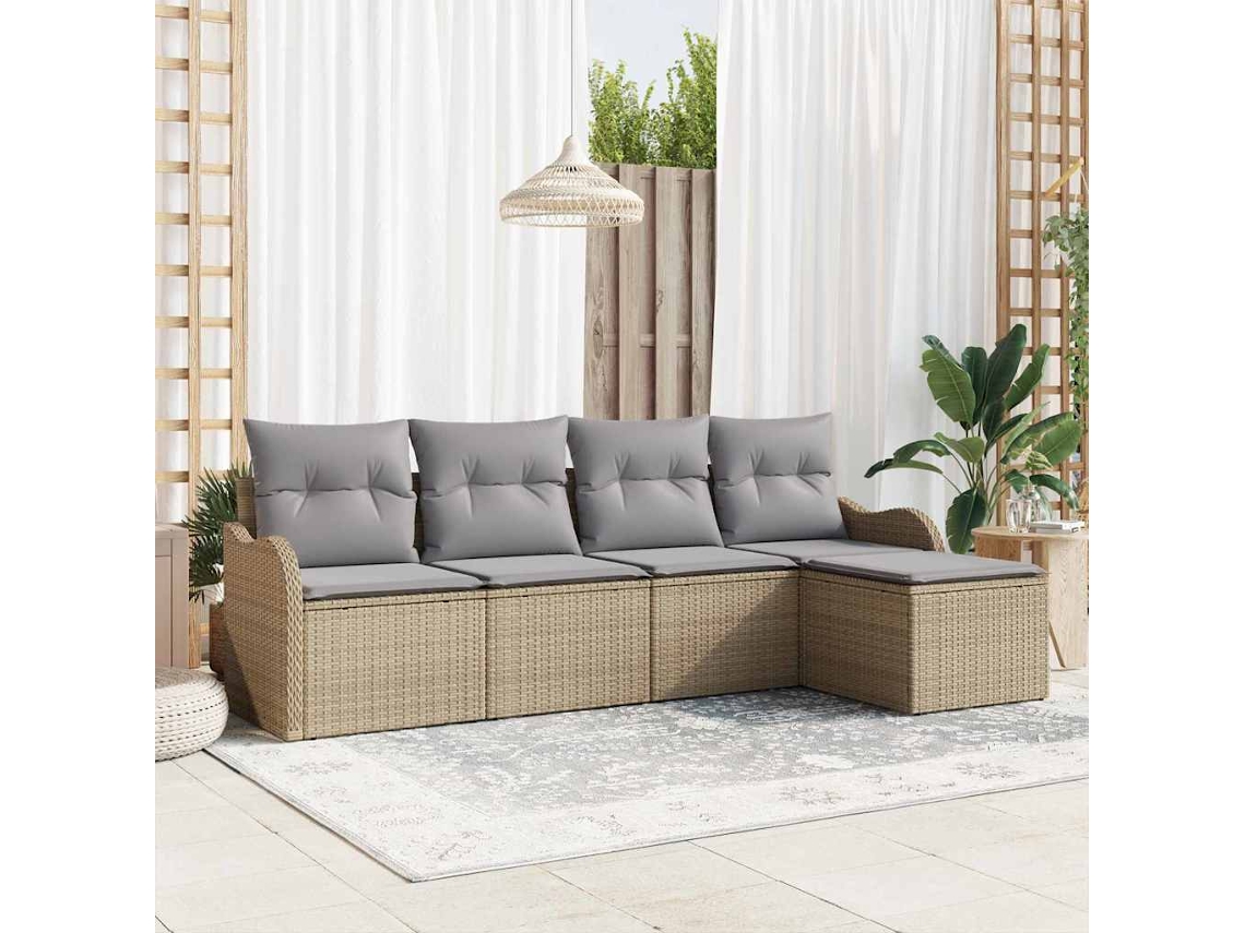 Vidaxl Conjunto De Sofá De Jardim 5 Unid. Bege Vime Pe