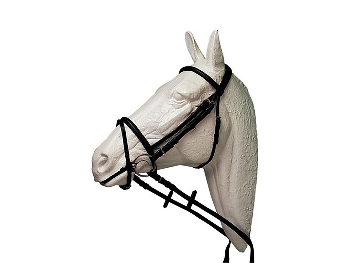 Freio de Rédeas de Couro em Relevo Preto Ponyhispano Hipica