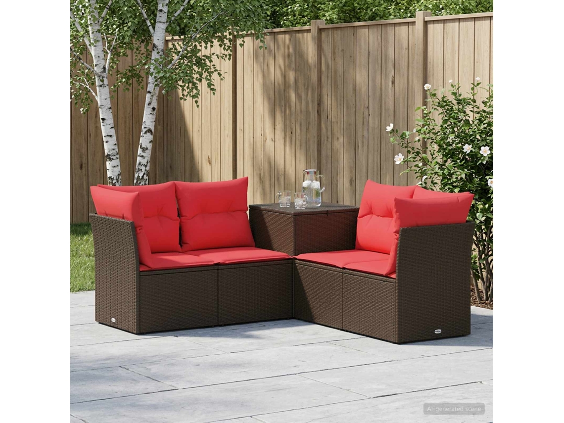 Vidaxl Conjunto De Sofás 5 Unid. Marrom E Vermelho