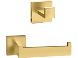 Kit Porta Papel Higiênico E Porta Toalhas Formato Quadrado Acessórios Para Banheiro Aço Inox Dourado Escovado Aquaforge