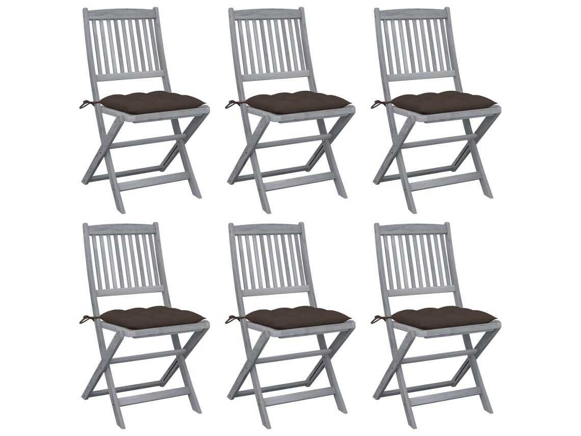 Cadeiras Dobráveis Externas C/ Almofadões 6 Pcs Acácia Maciça Dkd Home Decor