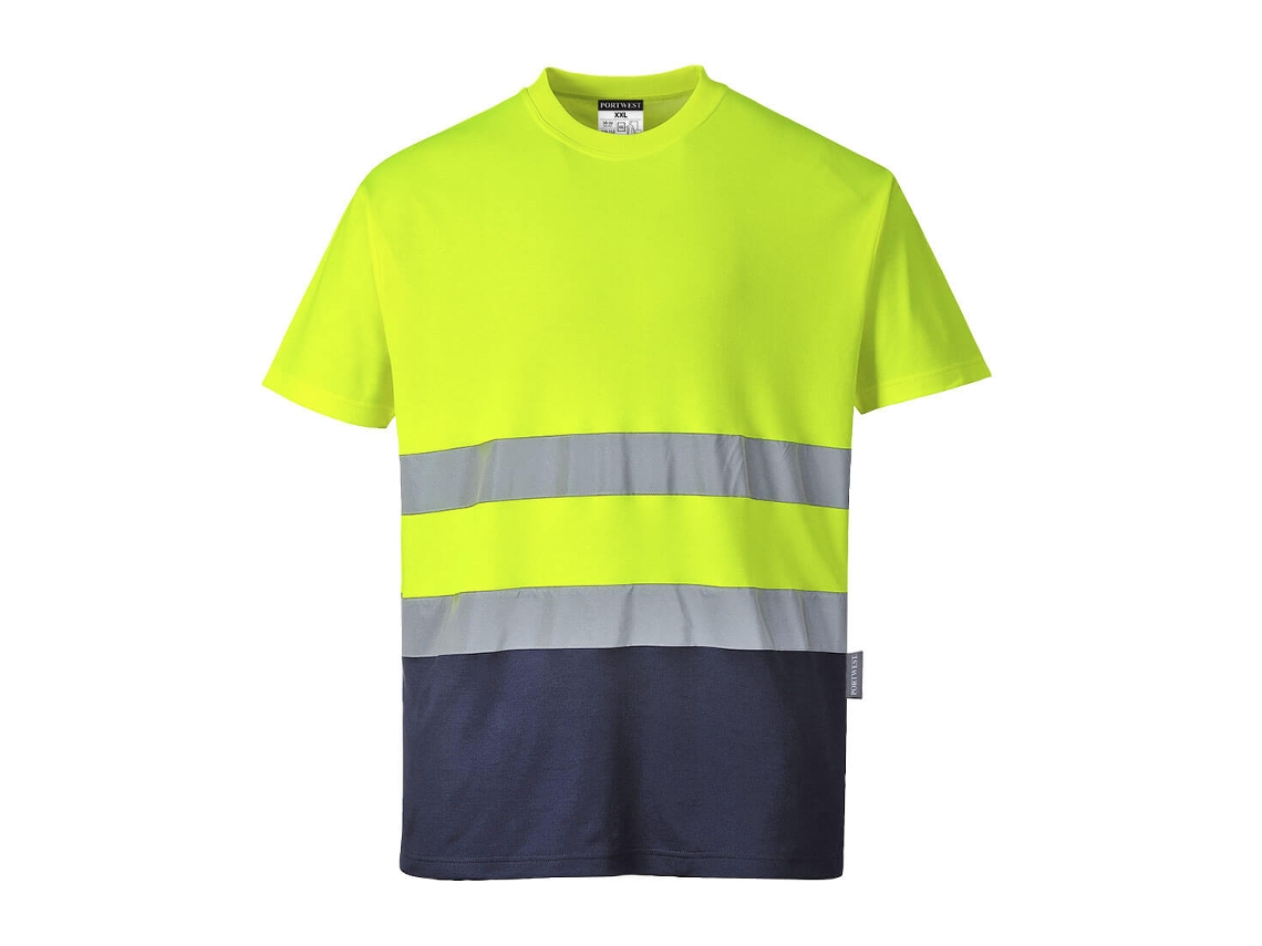 Camiseta Algodão Comfort Alta Visibilidade - Manga Curta Azul Marinho E Amarelo / Tamanho Pp