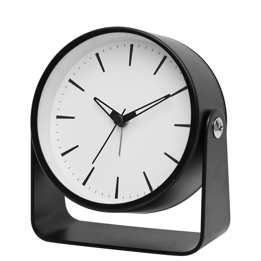 (preto) Despertador De Mesa Simples E Silencioso Com Mecanismo De Quartzo Giratório De Metal De 4,5 Polegadas