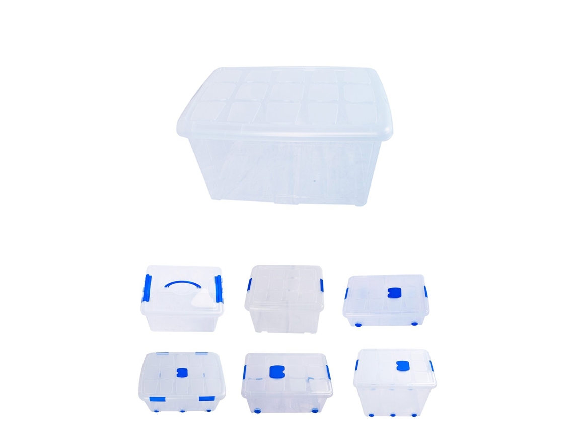 Cajas De Almacenaje Ordenación De Plástico Transparentes Con Tapa Azul | Con Y Sin Ruedas | Ropa, Libro, | Juguestes 60l Pack 2 Uds