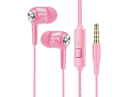 Fones de Ouvido com Fio e Microfone, Fones de Ouvido Estéreo Hifi com Graves Potentes MDUG (rosa)