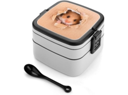 Funny Hamste Marmita Bento Empilhável De 1000ml Com Colher, Recipiente Portátil De 2 Níveis Para Armazenamento Alimentos