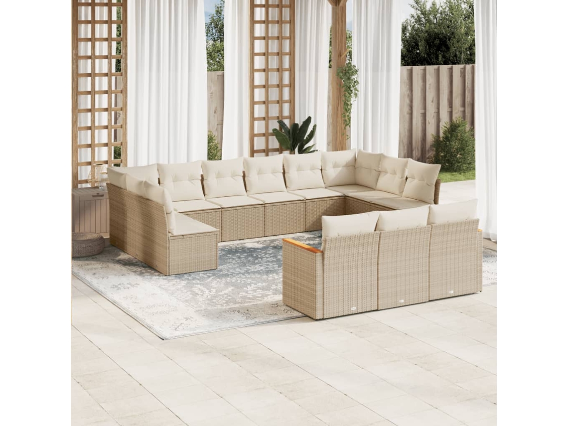Conjunto de 13 Sofás para Jardim com Almofadas Vime Pe Bege Dkd Home Decor