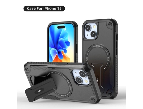 Capa Magsafe Iphone 15 Com Suporte, Carregamento Sem Fio, Proteção Antichoque, Dupla Camada Pctpu E Cantos Reforçados